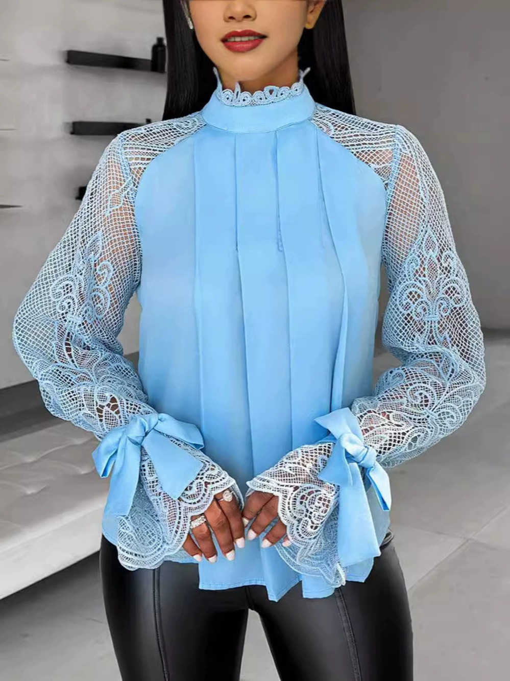 ZARA Unique Sweet French Lace Sleeve Patchwork Blouse
